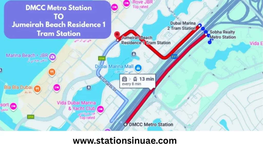 dmcc metro station to jumeirah beach residence 1 tram station
