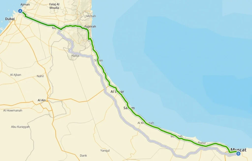 Sharjah-to-Muscat-Route-Map pic
