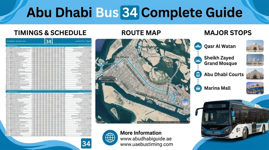 abu dhabi bus 34 route, timings, stops