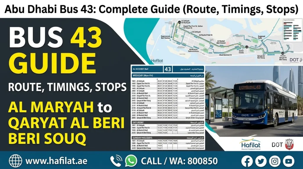 abu dhabi bus 43 route, timings, stops