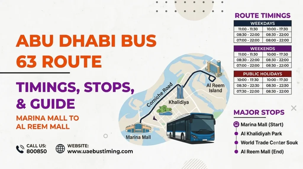 abu dhabi bus 63 route, timings, stops