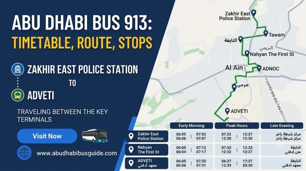 abu dhabi bus 913 timetable, route, stops