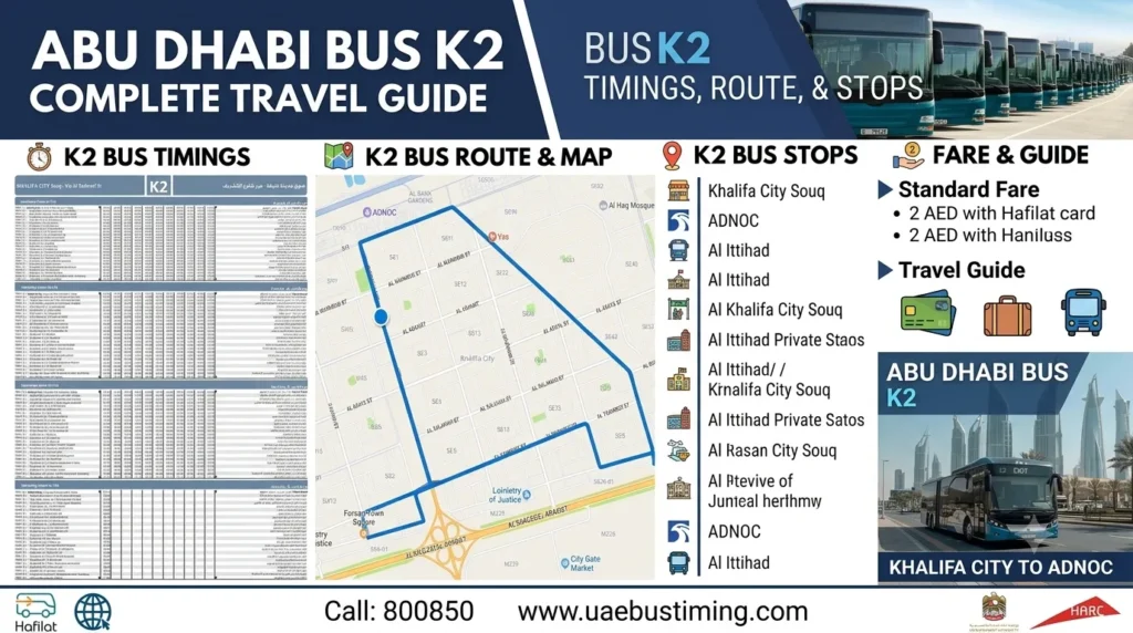 abu dhabi bus k2 timings, route, stops