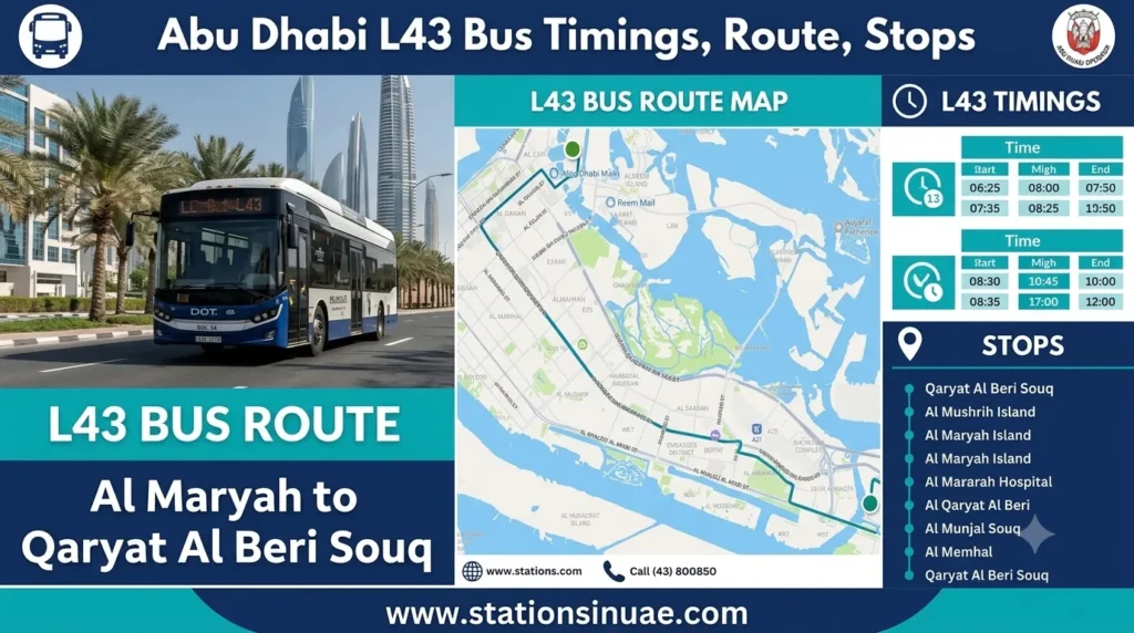 abu dhabi l43 bus timings, route, stops