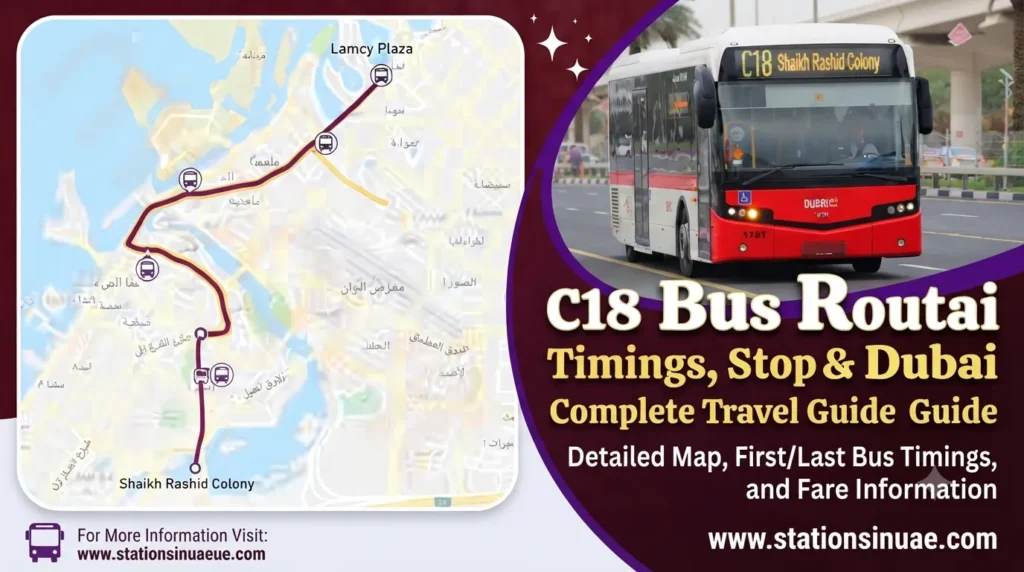 c18 bus route dubai timings, stops