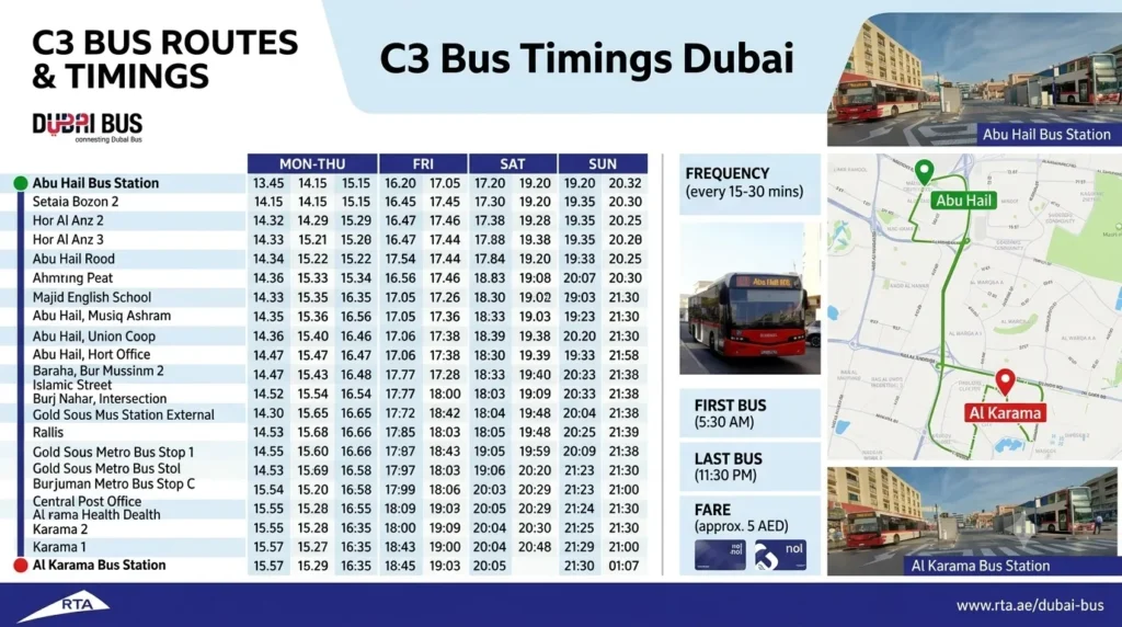 c3 bus timings dubai