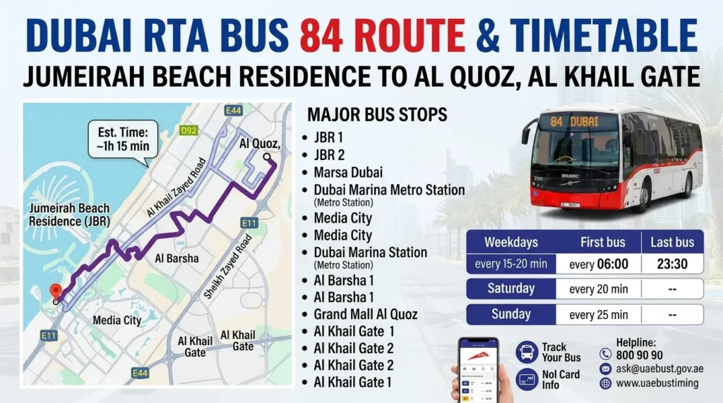 dubai bus 84 timetable, route, stops
