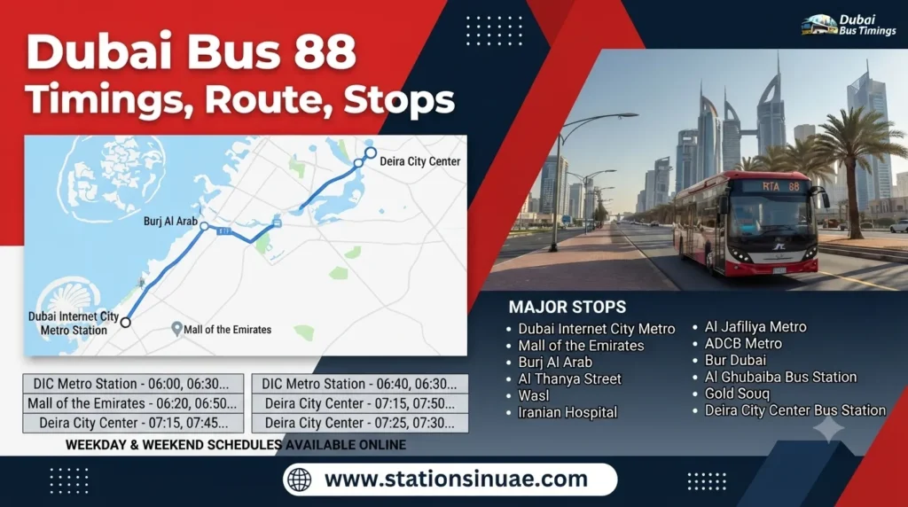 dubai bus 88 timings, route, stops