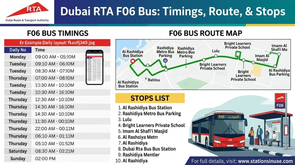 dubai rta f06 bus timings, route, stops