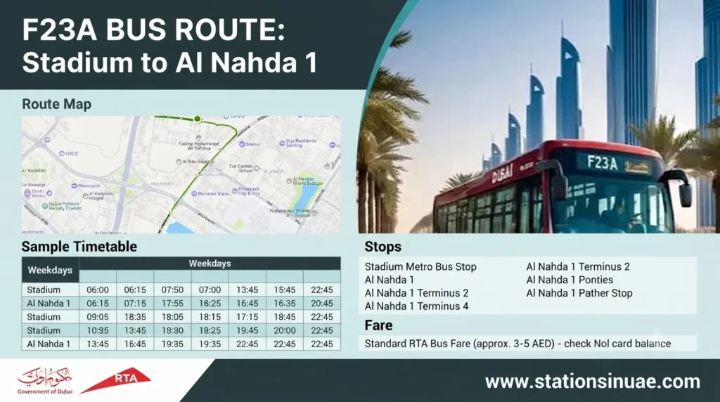 f23a bus route, timetable, stops & fare stadium to al nahda 1