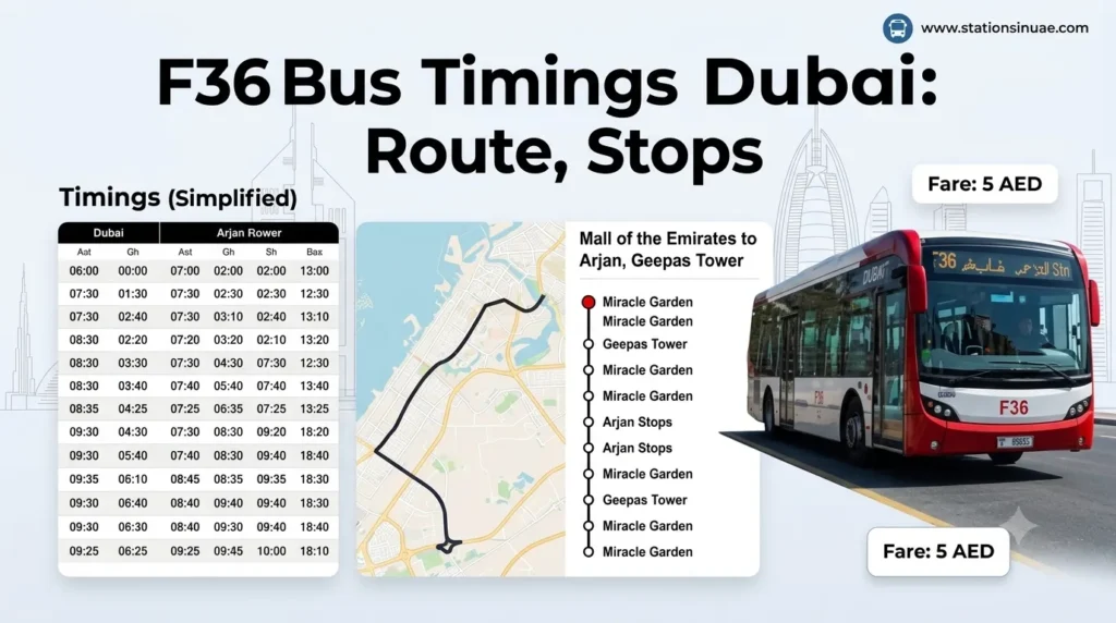 f36 bus timings dubai route, stops