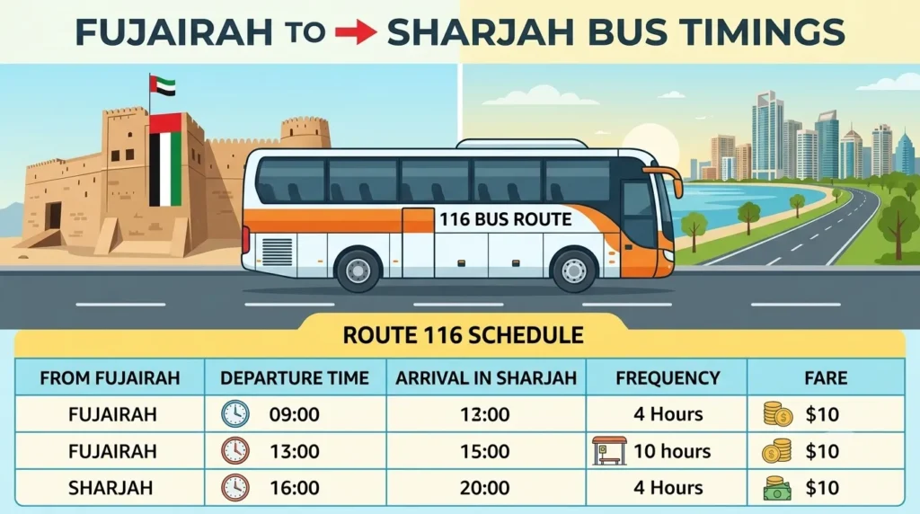 fujairah to sharjah bus timings
