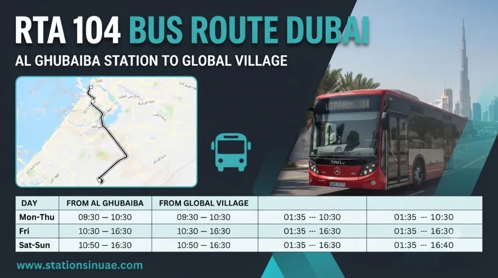 rta 104 bus route dubai timings