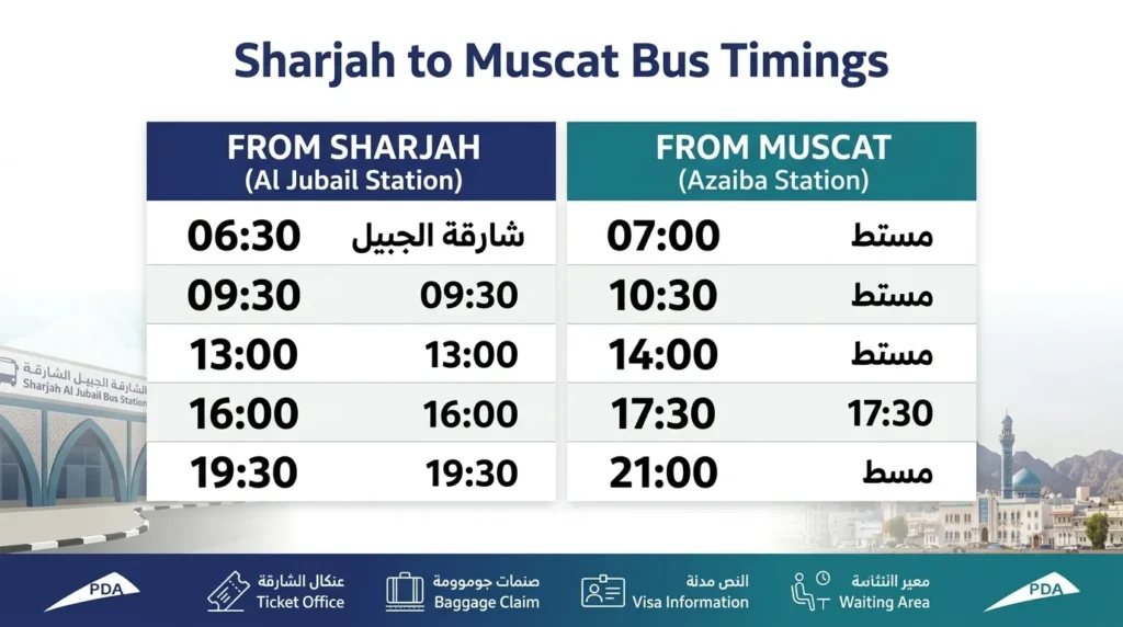sharjah to muscat bus timings